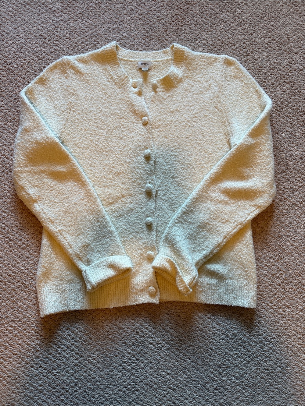 J. Crew Cream Bouclé Button-Front Cardigan Sweater